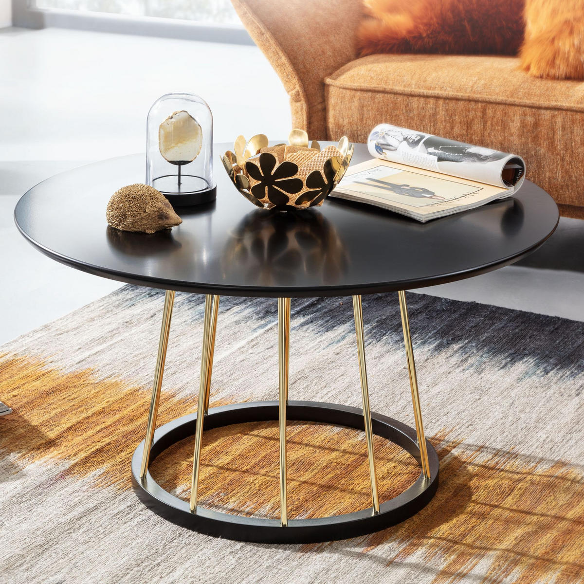 COUCHTISCH Schwarz Gold, Metall mit großer Ablagefläche, elegantes Design - Goldfarben/Schwarz, Holz/Metall (80/80/42cm) - KADIMA DESIGN