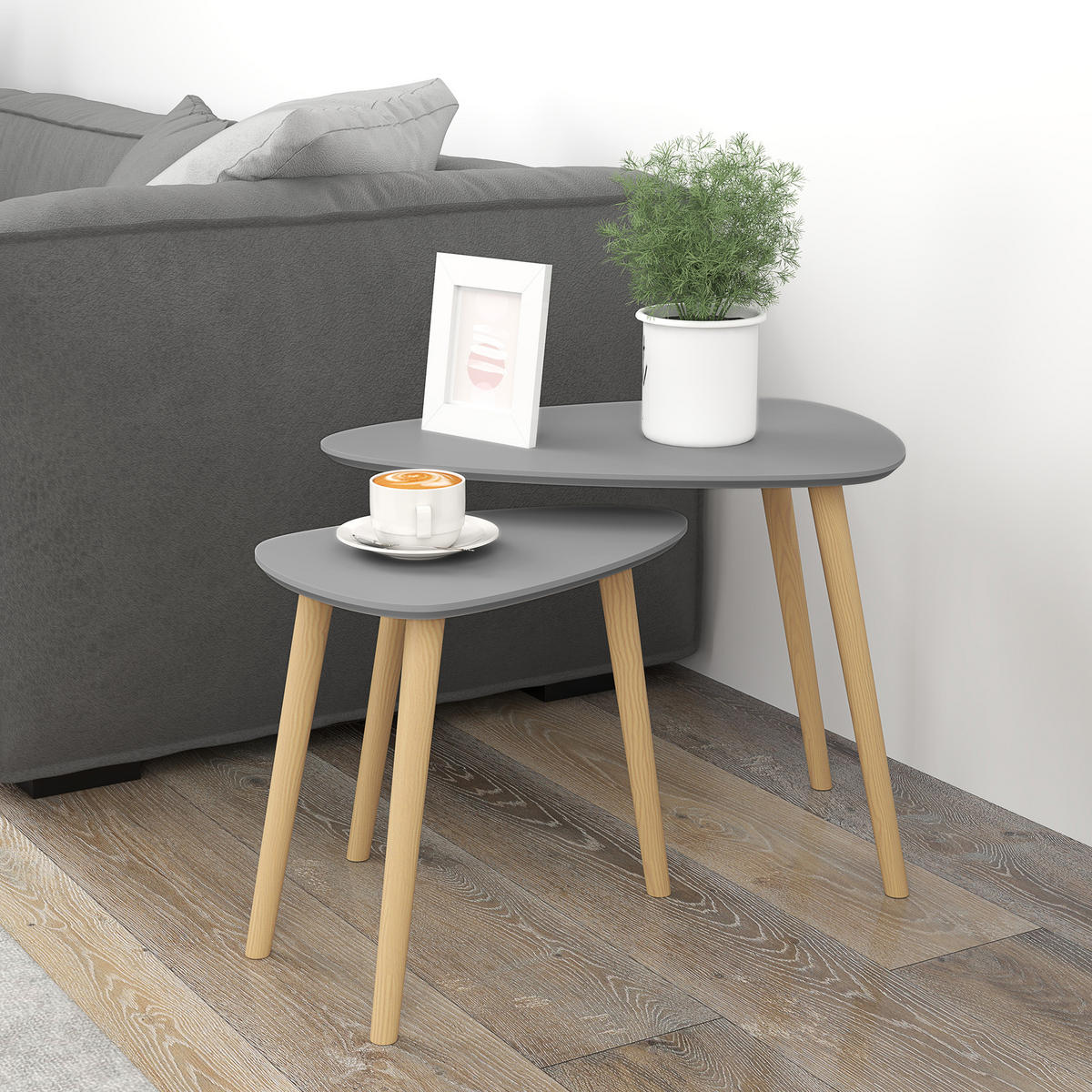 BEISTELLTISCH Grau 2 Stück - Grau, Kunststoff (59.5/39.5/45cm) - GiPP