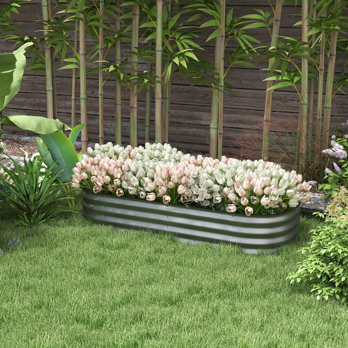 PFLANZENBEET, Kräuterbeet für Garten, Balkon, Silber, 150 x 62 x 30 cm - Silberfarben, Metall (62/30/150cm) - Outsunny