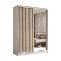 SCHWEBETÜRENSCHRANK Erika 160 cm mit Lamellen und Spiegel 2-türig, weiß, weiß, Lamelle Artisan - Weiß/Eiche Artisan, Kunststoff (160/216/51cm) - Margaret Hadas24