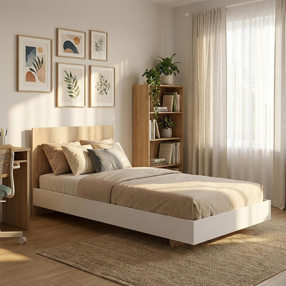 BETT LOFT mit Lattenrost/ Bett 90x190 - Weiß & gebleichte Eiche - Multicolor, Holzwerkstoff (90/190cm) - Weber Industries