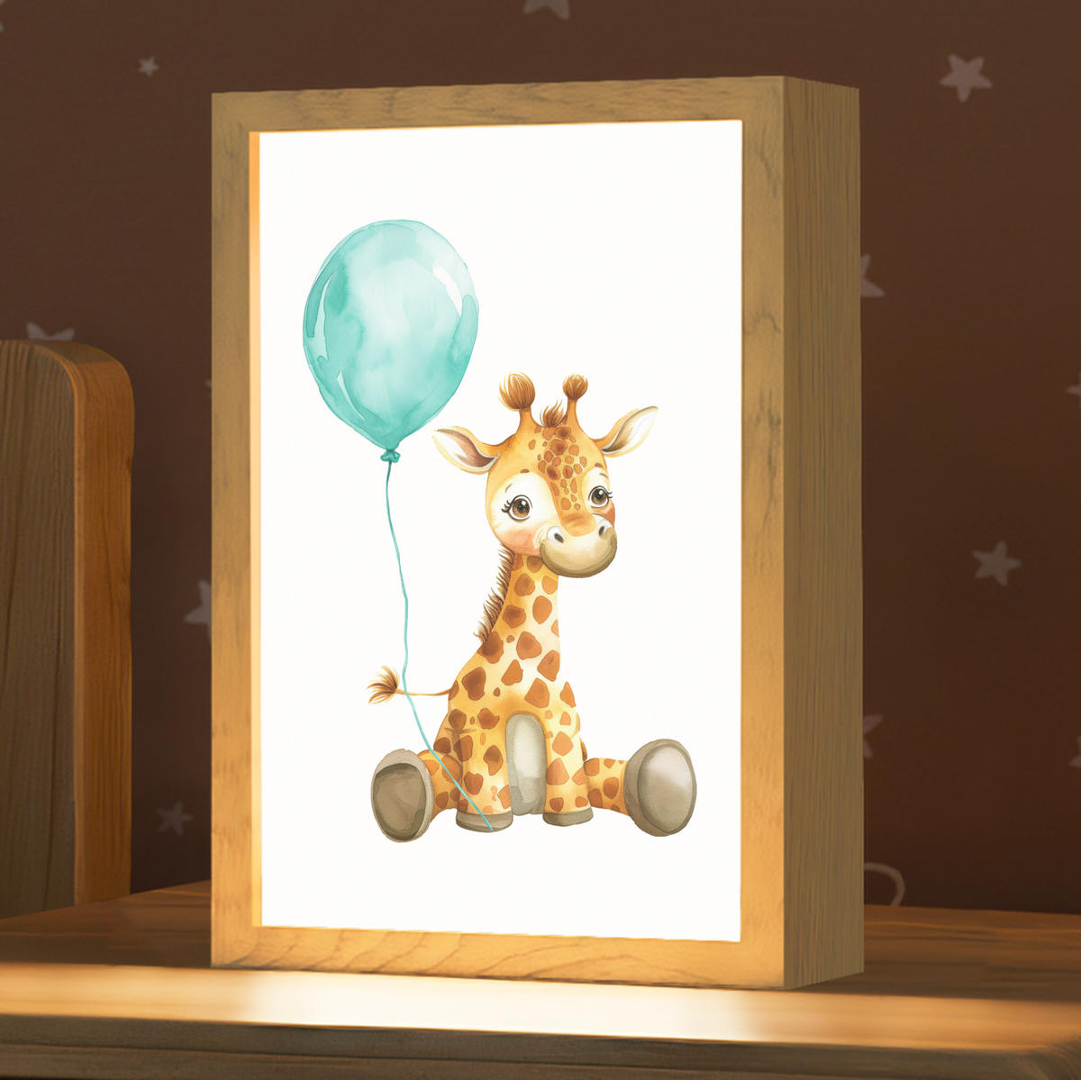 NACHTTISCHLAMPE Giraffe - Baby - Tiere - Blauer Ballon 20x30 cm - Weiß, Holzwerkstoff (8/20/30cm)