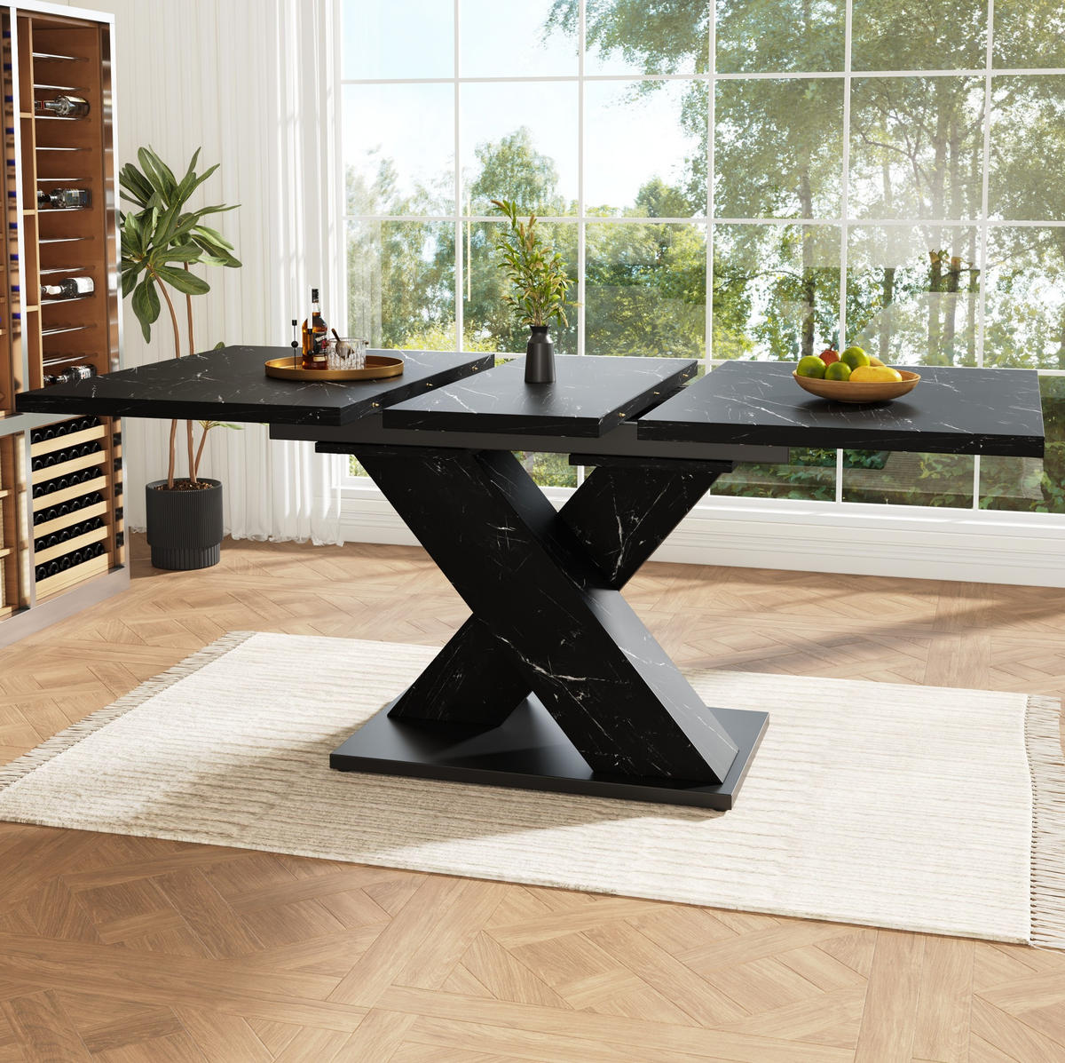 BLAGOVAONSKI stol 119,5(158,5)/80/75 cm crni od MDF-a na izvlačenje s X postoljem - crna, drvni materijal (119/80/75cm) - OKWISH