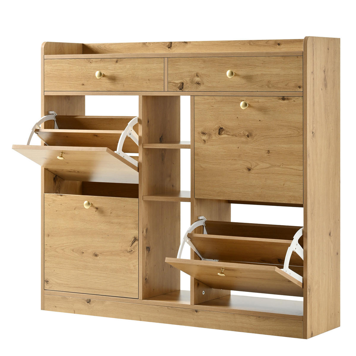 SCHUHSCHRANK 110/26/100 cm mit 4 Klappen und 2 Schubladen in Natur - Naturfarben, Holzwerkstoff (110/100/26cm) - BEAOK