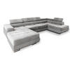 WOHNLANDSCHAFT CASONE R-S Hellgrau Velours-Stoff mit Schlaffunktion - Hellgrau, Holz (345/90/202cm) - MASSENO