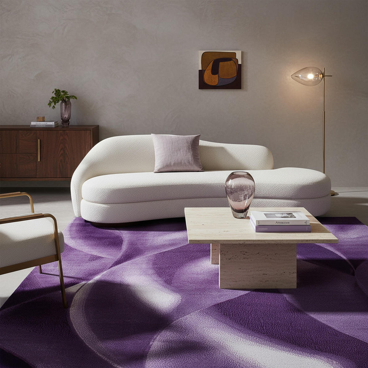 TEPPICH Kurzflor Abstrakte Wellen Polypropylen Wohnzimmer Violett Läufer 80x150 - Lila, Textil (80/150cm) - KADIMA DESIGN