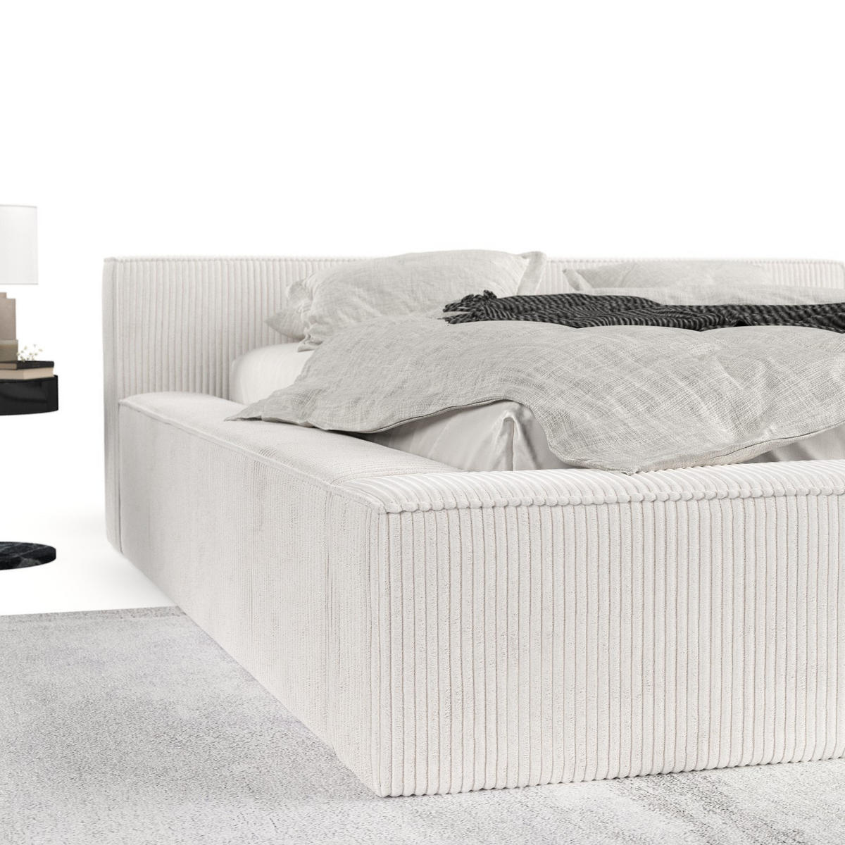 POLSTERBETT Casto mit Stauraum 140/200 cm Creme im Poso Stoff - Creme/Schwarz, Holz/Holzwerkstoff (140/200cm) - AltaBeds