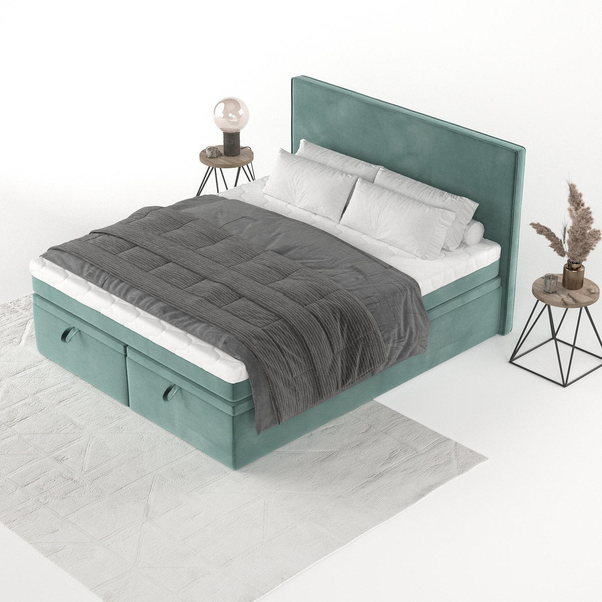 BOXBETT Zalla 160/200 cm Türkis im Kronos Stoff - Türkis/Schwarz, Holz/Holzwerkstoff (160/200cm) - AltaBeds