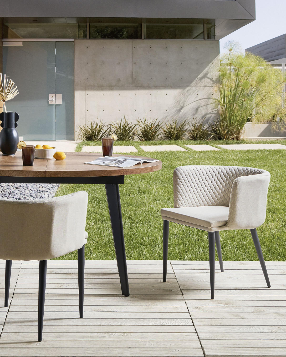 GARTENSTUHL 2er-Set Beige Limasson - Beige/Schwarz, Textil (49/72/52cm) - Beliani