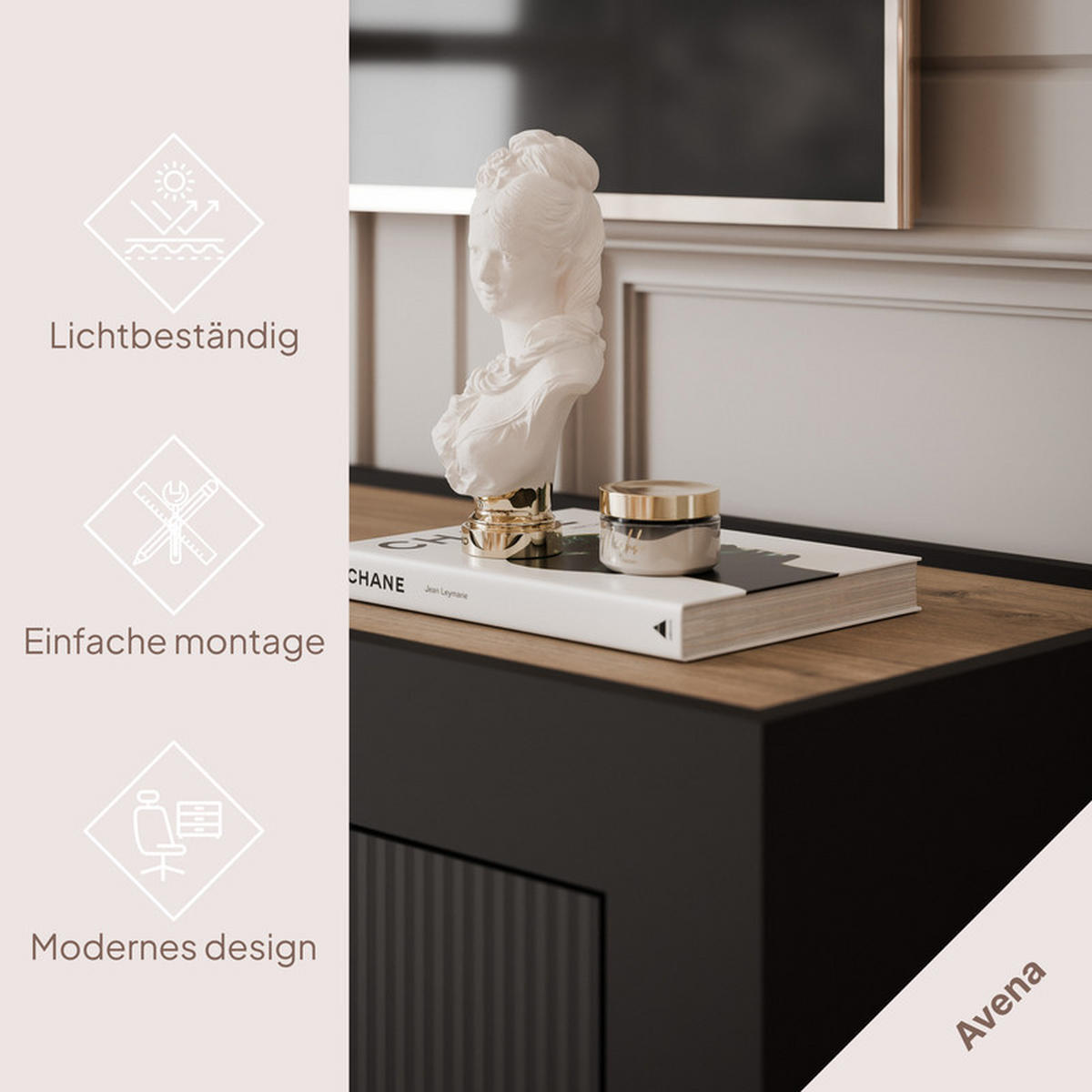TV-LOWBOARD AVENA stehend, 177 cm Schwarz/Eiche - Schwarz, Holzwerkstoff/Kunststoff (177/52/40cm) - Idohome