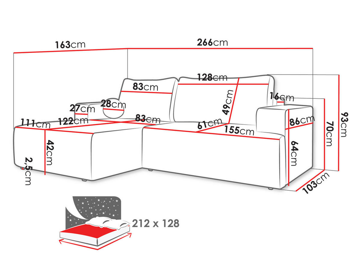 ECKSOFA Mivo, Seite: Links - Beige/Schwarz, Holz/Kunststoff (266/163cm) - MIRJAN24