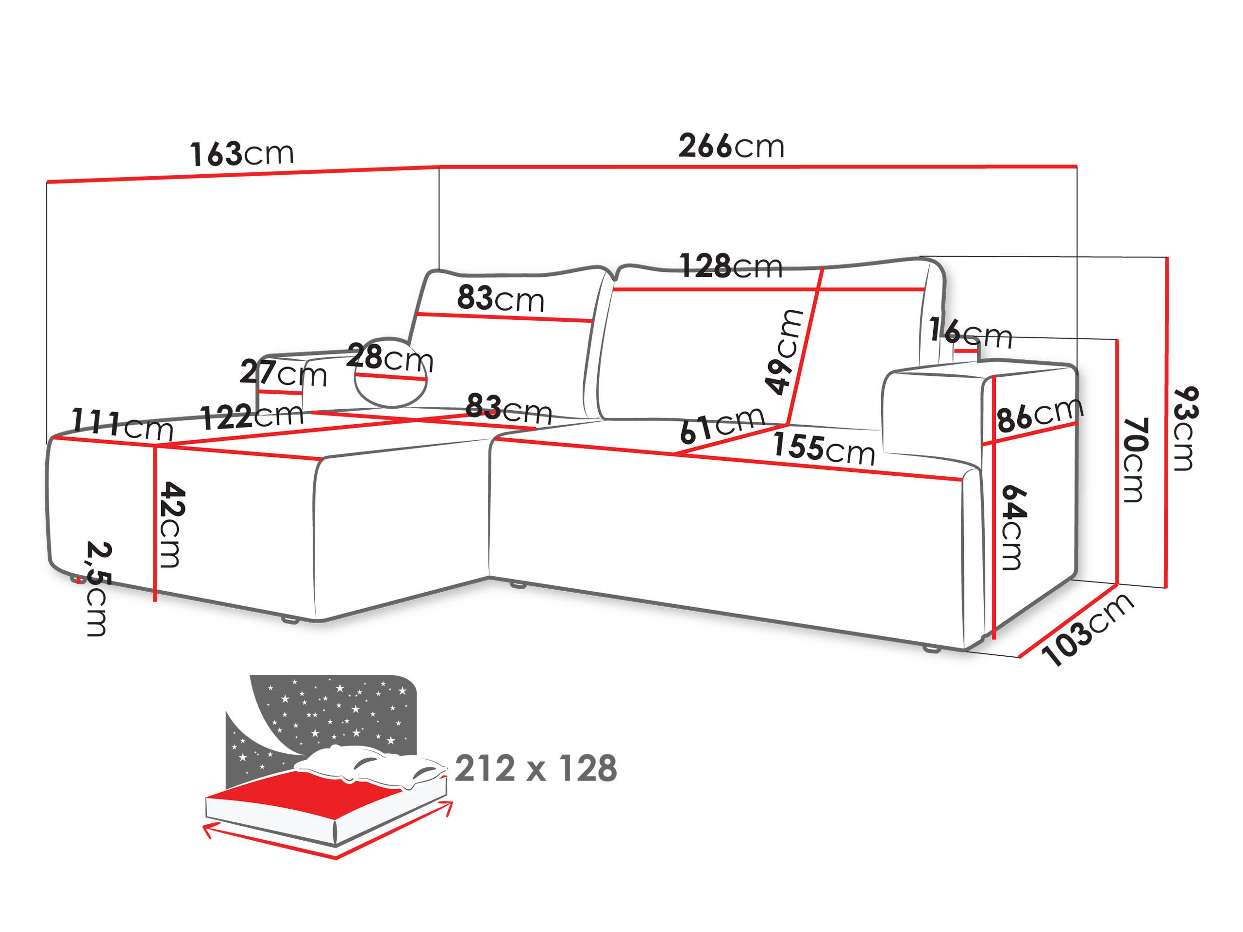 Thumbnail - Mirjan24 Ecksofa, Blau, Textil, 5-Sitzer, Ottomane rechts,L-Form, 266x163 cm, Wohnzimmer, Sofas & Couches, Wohnlandschaf...