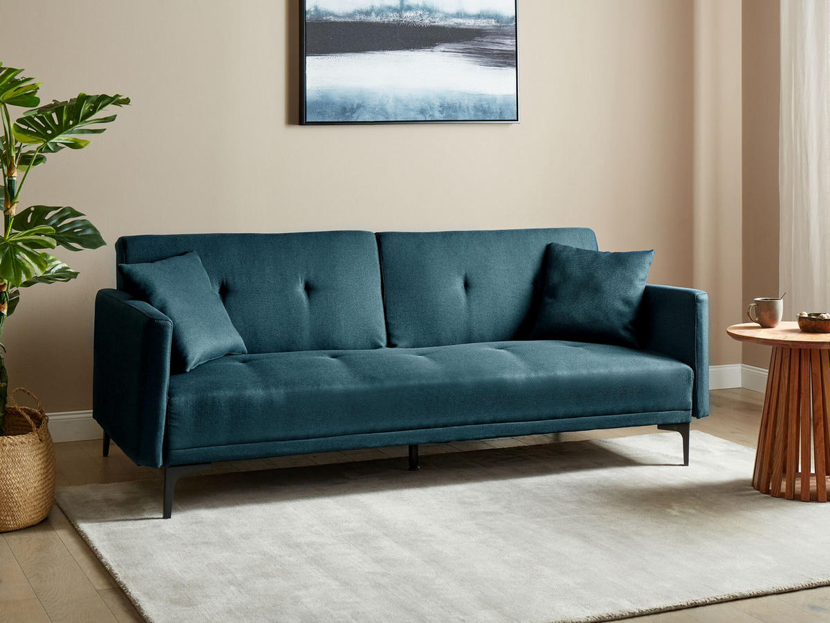 3-SITZER-SCHLAFSOFA seeblau/schwarz Lucan - Blau/Schwarz, Textil (191/75/91cm) - Beliani