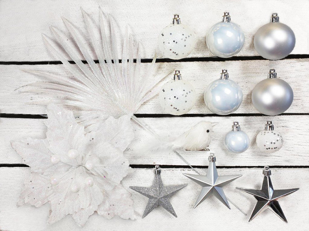 WEIHNACHTSORNAMENTE 6er-Set Ornamente Sterne silber Mix 9 cm - Silberfarben, Kunststoff (9/9/9cm) - LAALU
