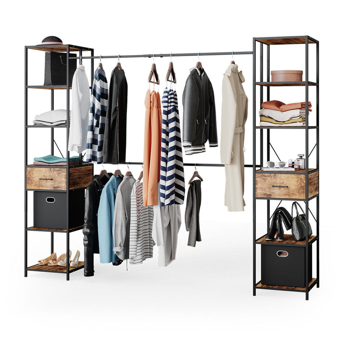 KLEIDERSCHRANK Fyrk Eiche rustikal 180 x 187 cm - Wildeiche/Schwarz, Holzwerkstoff (180/187/45cm) - Vicco
