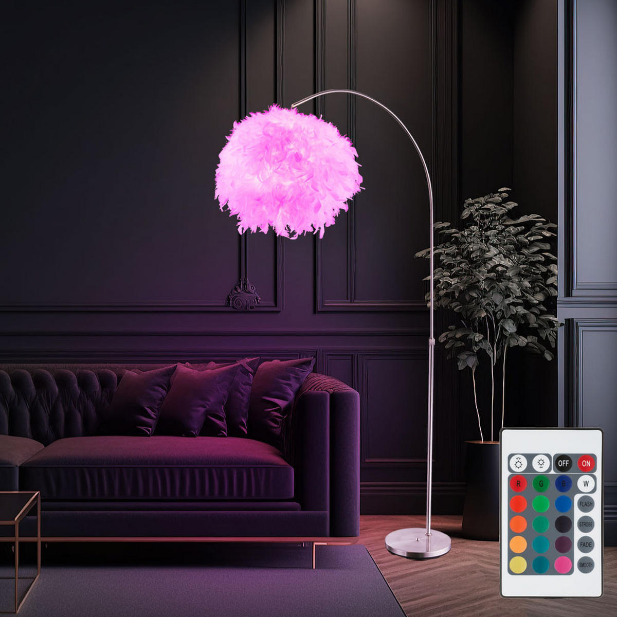 LED STEHLEUCHTE Metall Weiß Feder-Lampenschirm - Weiß, Kunststoff (96/96/196cm) - Globo Lighting