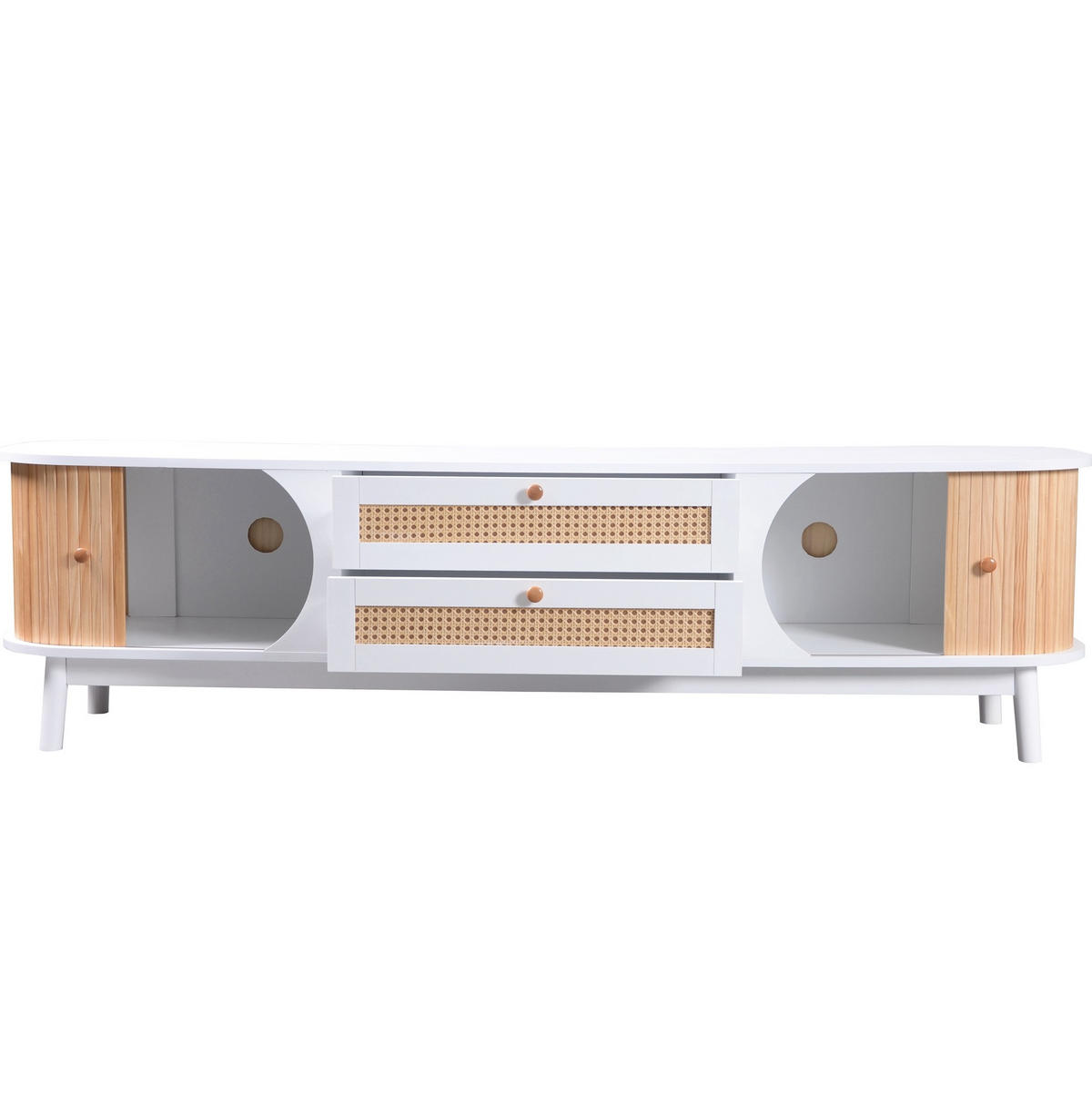 LOWBOARD 170/39,5/46 cm aus MDF mit Rattanfronten und Türen Weiß - Weiß, Holzwerkstoff (170/39.5/46cm) - Modenvie