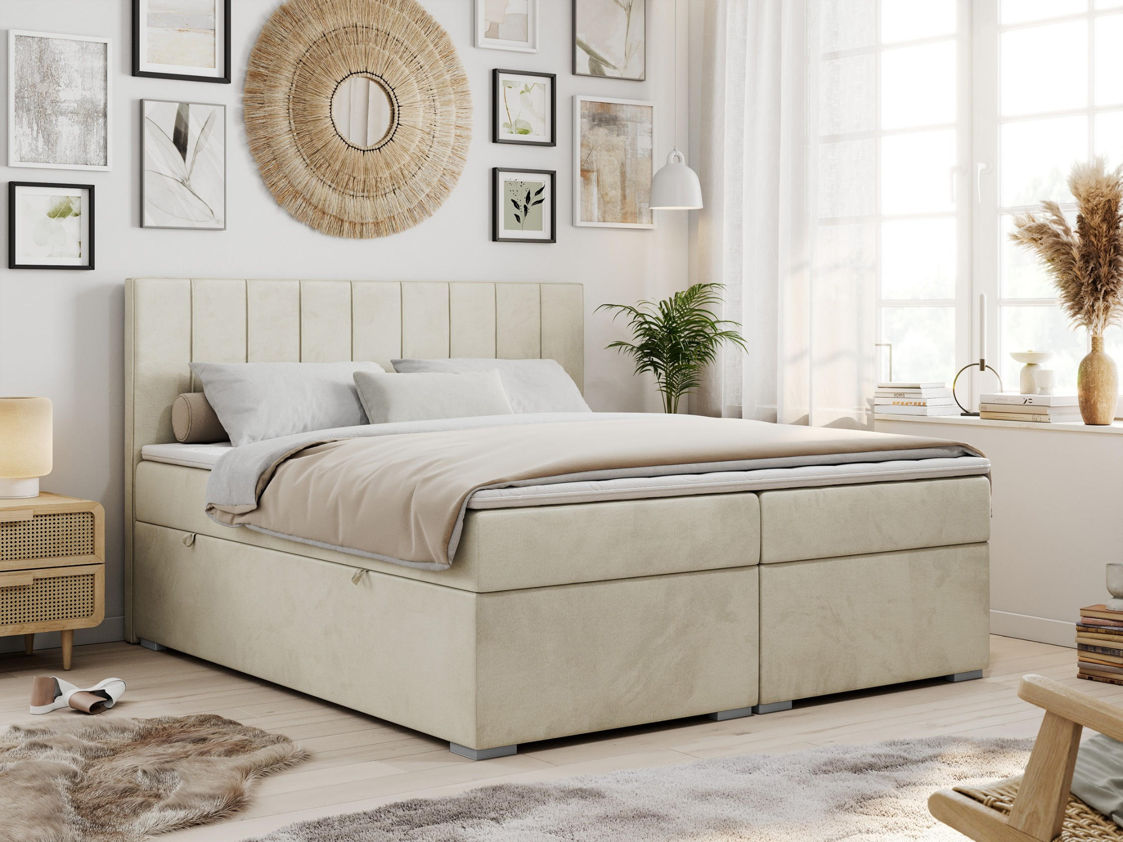 BOXBETT ALLY 200/200 Beige Velvet - H4 - Beige, Holz/Textil (200/200cm) - MKS