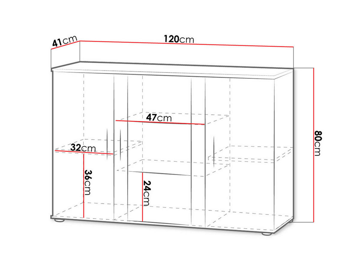 KOMMODE Soho S07 mit weißer LED Beleuchtung - Eichefarben/Schwarz, Holzwerkstoff/Kunststoff (120/80/41cm) - MIRJAN24
