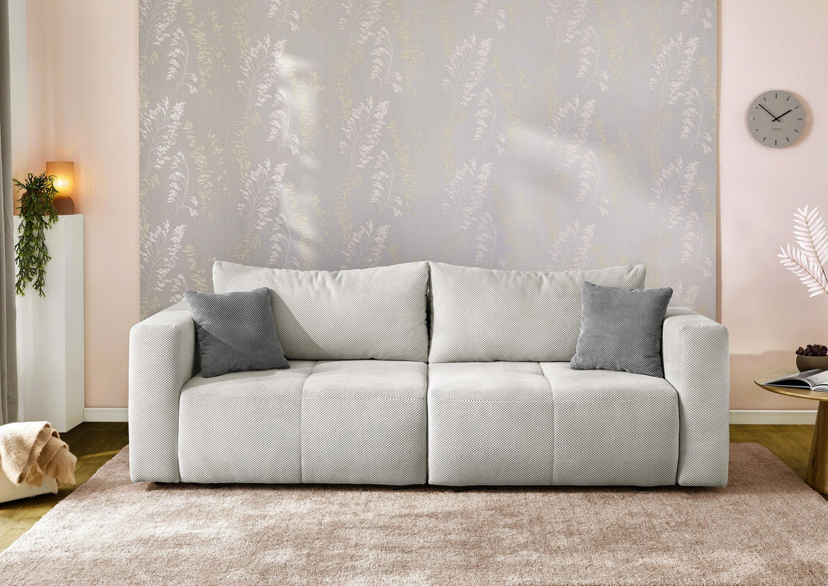 SCHLAFSOFA Verwandlung: Big-Sofa/Eckcouch, 2 Bettkästen, B243/T115-161/H84 cm, Liegefläche 145x197 cm, Waffelcord Silber-Grau / 15242 - Silberfarben/Schwarz, Kunststoff/Textil (243/84/115cm) - luma-home