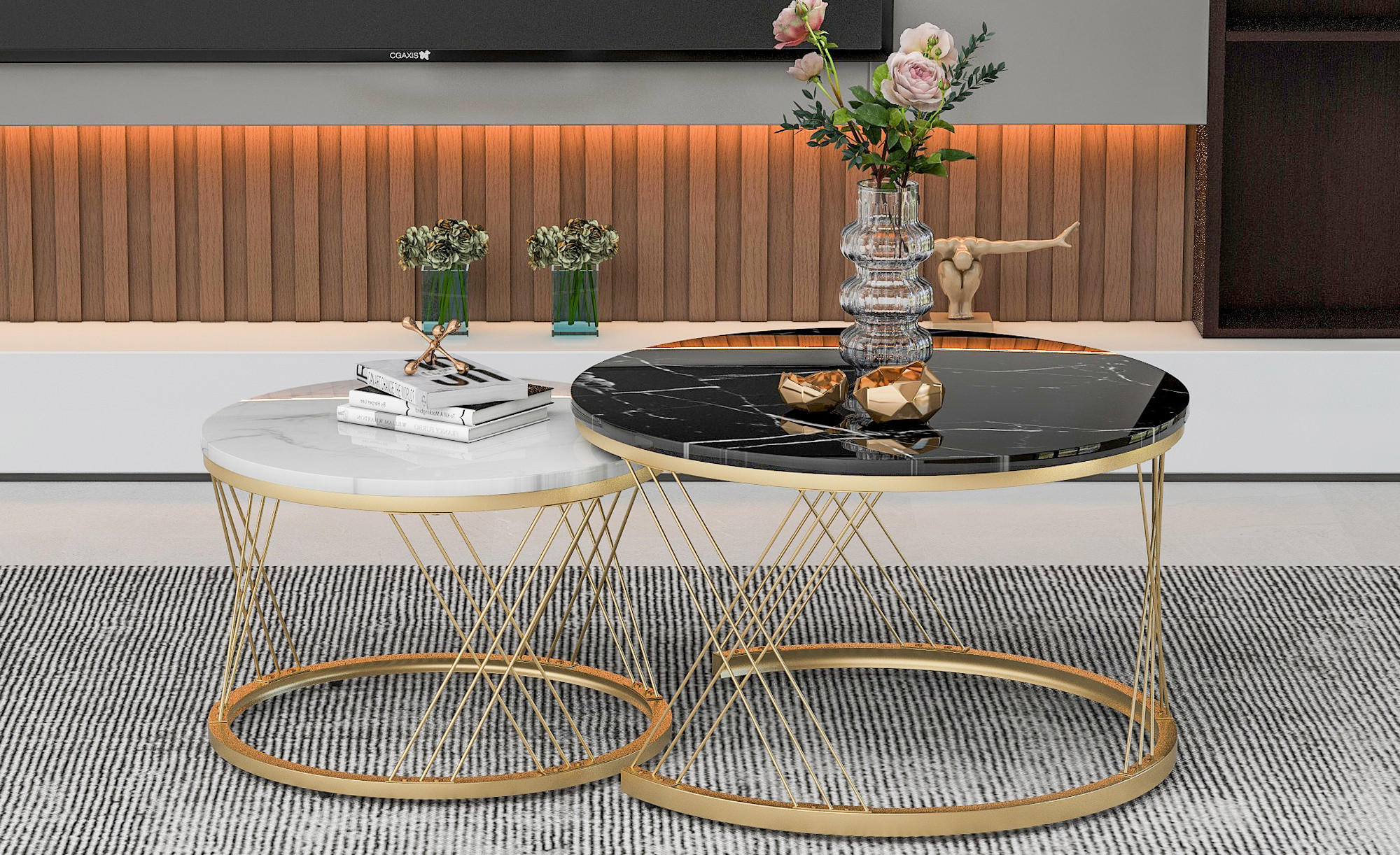 COUCHTISCH-SET 2er-Set Schwarz und Weiß - Schwarz, Holzwerkstoff (70/70/45cm) - Urban Meuble