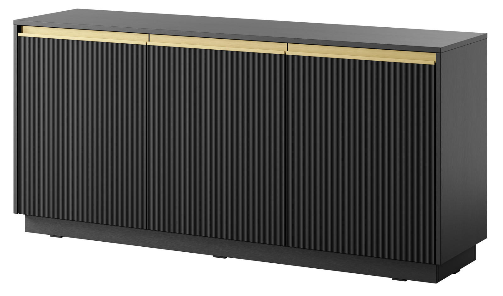 KOMMODE Loren 154 cm, dreitürig, mit geriffelten Fronten, schwarz - Goldfarben/Schwarz, Holzwerkstoff/Metall (154/72/39cm) - Ravio
