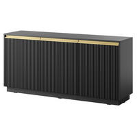 KOMMODE Loren 154 cm, dreitürig, mit geriffelten Fronten, schwarz - Goldfarben/Schwarz, Holzwerkstoff/Metall (154/72/39cm) - Ravio