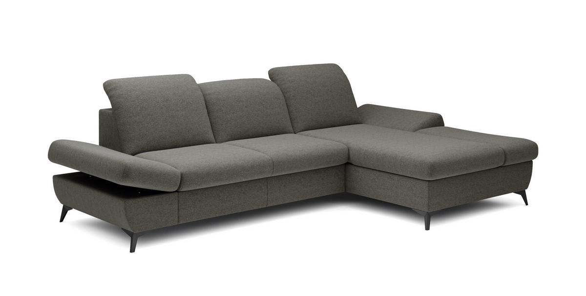 ECKSOFA FELICE R-S Grau Geflochtener Stoff mit Schlaffunktion - Grau, Holz (284/166cm) - MASSENO