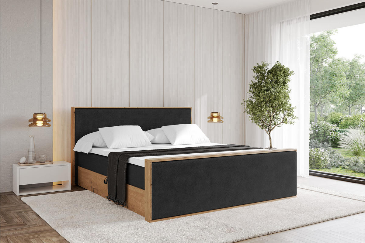 BOXBETT LOLLI9 -Z 200x200 - H3 Schwarz - Schwarz Hochglanz, Holzwerkstoff (200/200cm) - ALTDECOR