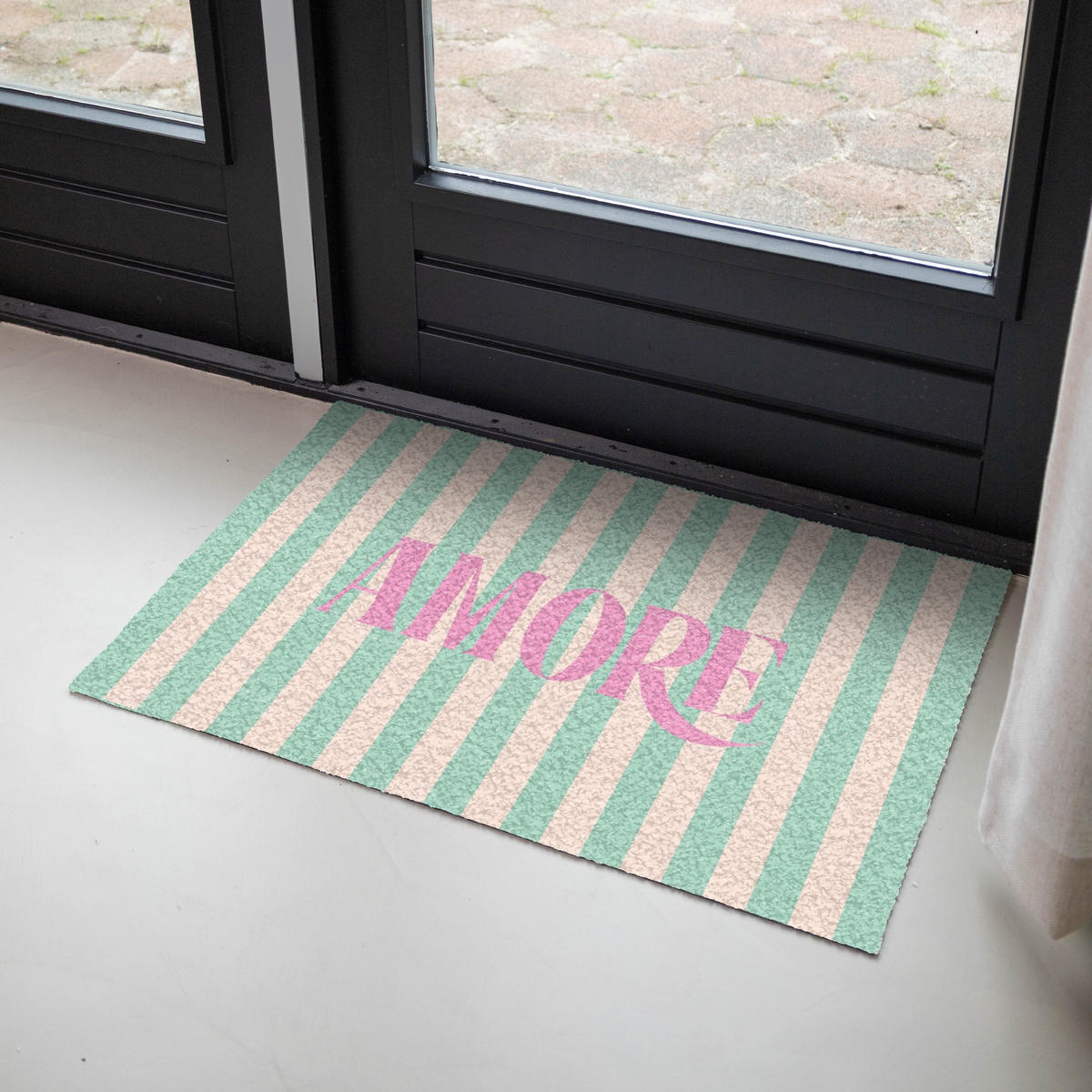 FUSSMATTE Rosa – Grün – Streifen – Amore 90x60 cm - Mintgrün, Kunststoff (90/0.4cm) - MuchoWow