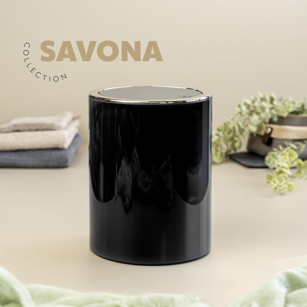 KOSMETIKEIMER SAVONA 5,5 Liter, schwarz - Schwarz, Kunststoff (19/24.5/19cm) - bremermann