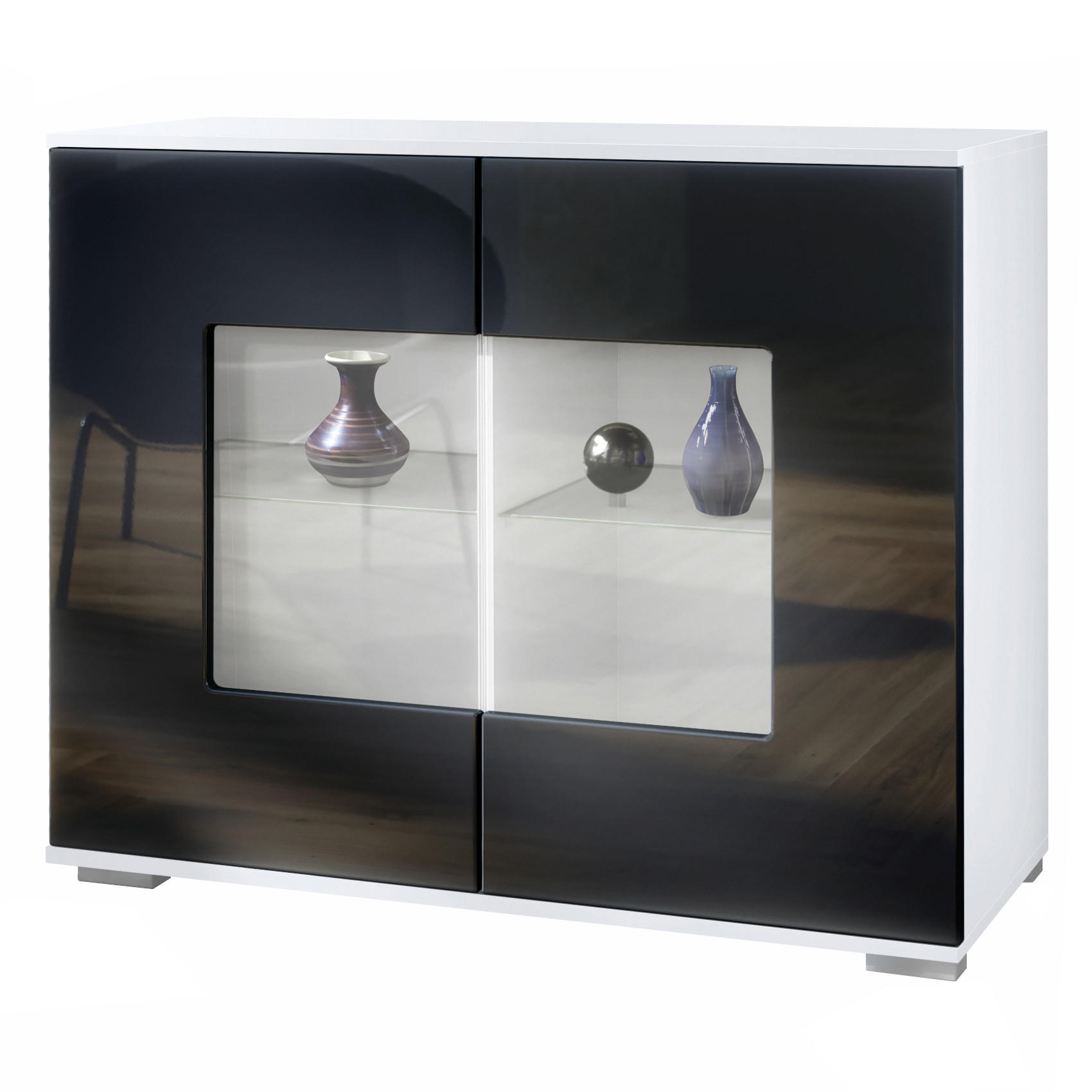 Vladon Kommode Schwarz Hochglanz 92.5x75.5x35 cm