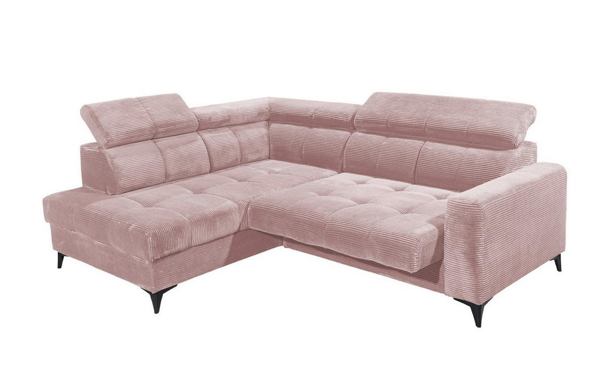 ECKSOFA mit elektronische Sitztiefenverstellung, USB-Anschluss und stilvollem Breitcord-Bezug - Rosa, Textil (243/200cm) - ed exciting design