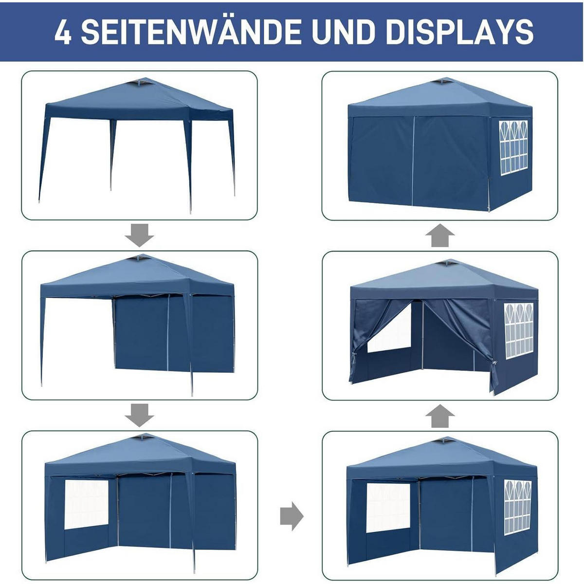 FALTPAVILLON 3 x 3 m Blau UV-Schutz 50+ Wasserdicht - Blau, Textil (300/255/300cm)