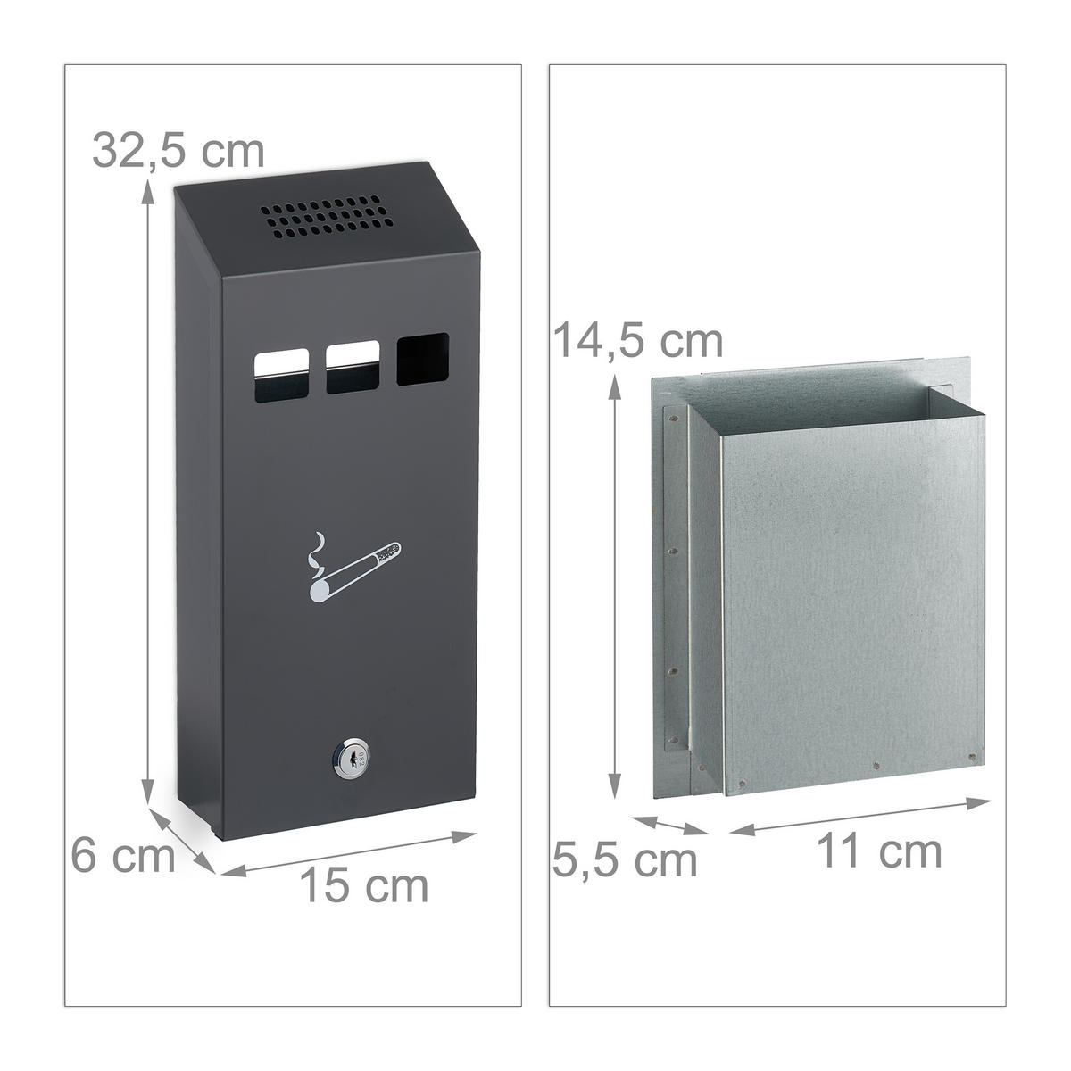 WANDASCHENBECHER - Anthrazit, Metall (15cm) - Relaxdays