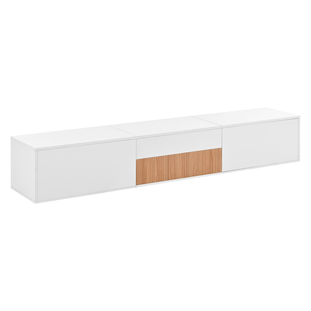 TV-RACK 180x34x30cm Moderner Weiß-Holzoptik mit Ausziehbarer Beamer-Ablage - Weiß, Holz (47.8/24.69/72.29cm) - Raelunyi