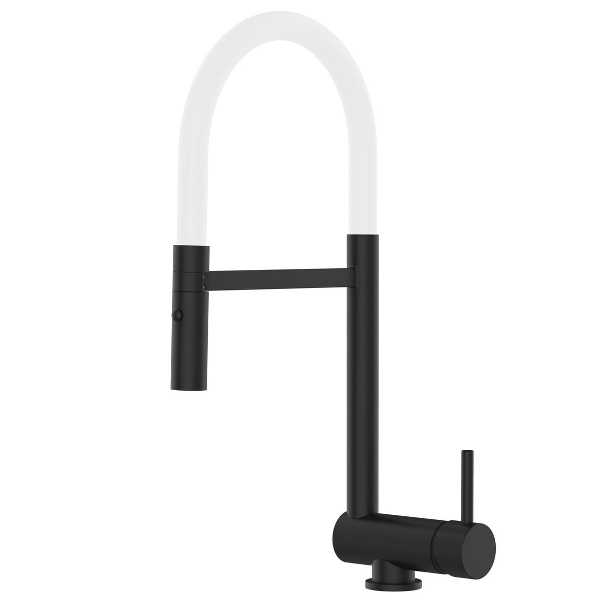 VORFENSTER-KÜCHENARMATUR, Umklappbar 6 CM, Schwarz Matt und Weiß, 2-Strahl-Brause - Weiß, Metall (21.3/48.2/21.3cm) - VIZIO