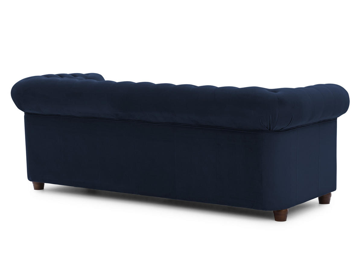 CHESTERFIELD-SOFA 3-sitzer Cleo Blink Marineblau Samt mit Kristallsteppung und braunen Massivholzfüßen - Blau/Braun, Holz/Textil (203/72/86cm) - S-Style Möbel