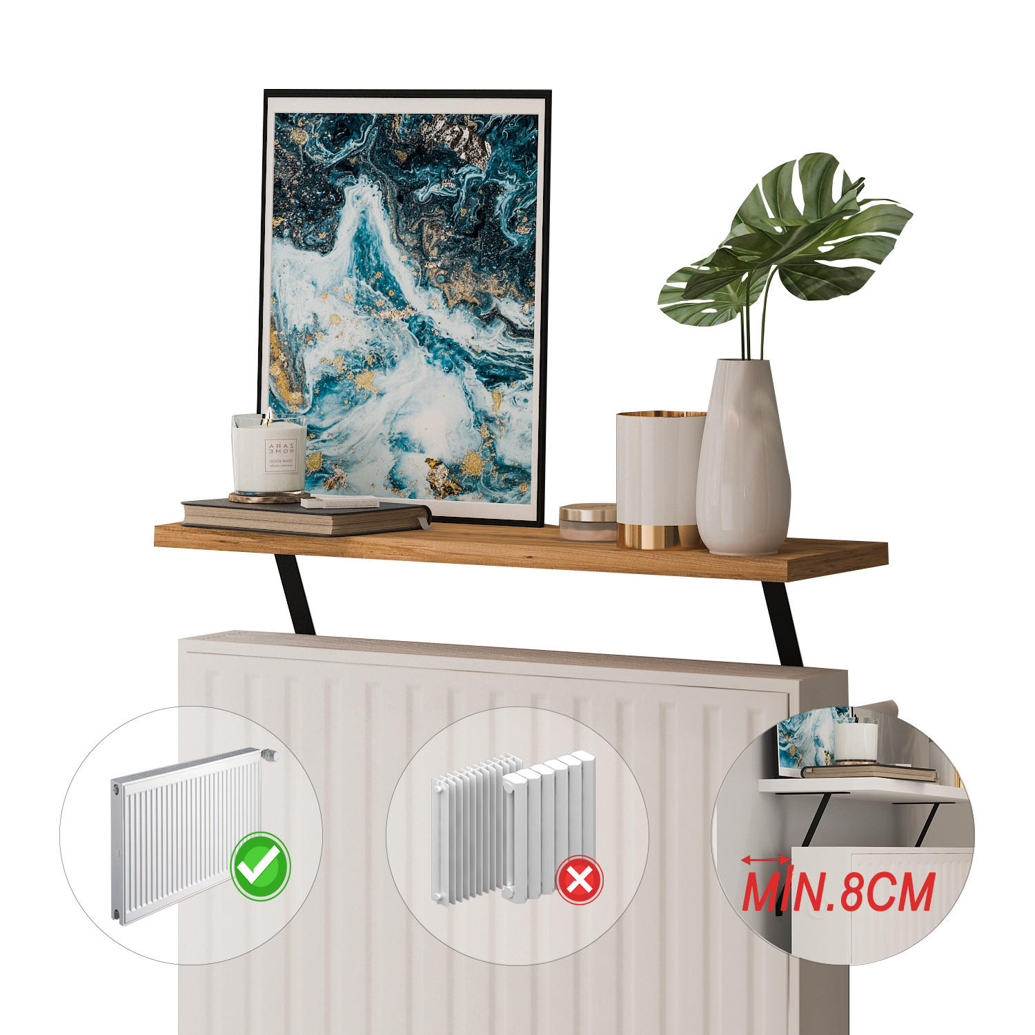 HEIZKÖRPERREGAL ADIN BRAUN 60 CM - Schwarz/Braun, Holzwerkstoff/Metall (60/21/18cm) - moebel17