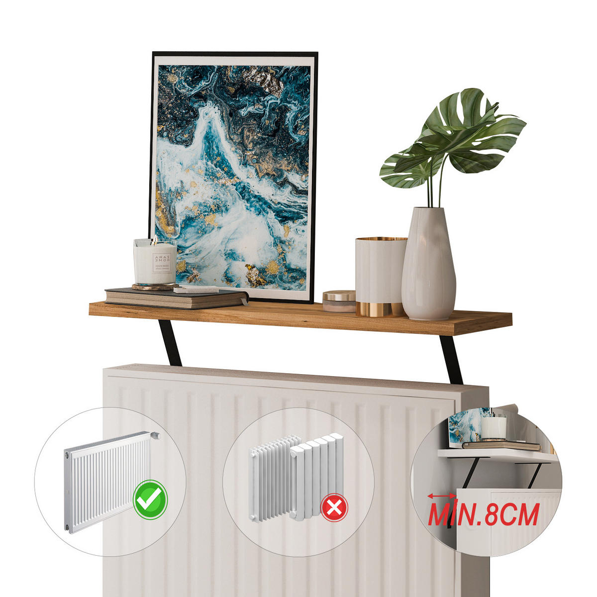HEIZKÖRPERREGAL ADIN BRAUN 60 CM - Schwarz/Braun, Holzwerkstoff/Metall (60/21/18cm) - moebel17