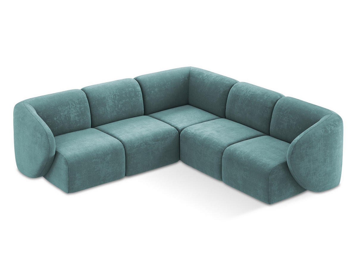 ECKSOFA Chenille Stoff Blau - Blaugrau/Schwarz, Holzwerkstoff/Kunststoff (251/251cm) - Makamii