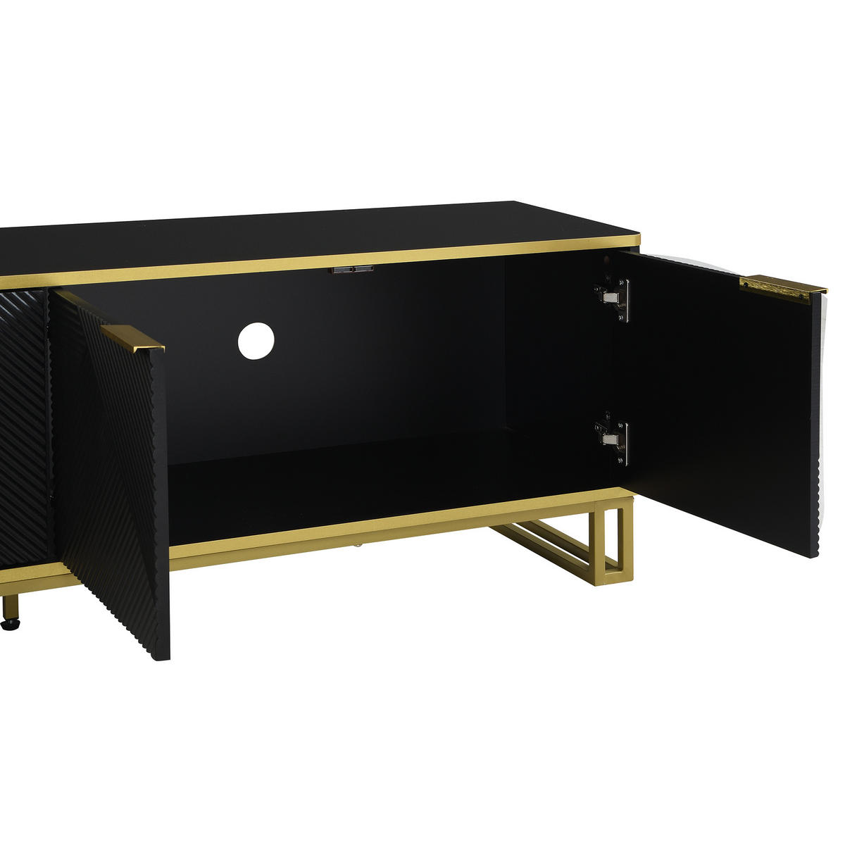 LOWBOARD in Schwarz und Gold TV-Schrank mit vier Türen für Wohnzimmer, B160/T37.5/H48 cm - Goldfarben/Schwarz, Holzwerkstoff/Metall (160/48/37.5cm) - STILVORA
