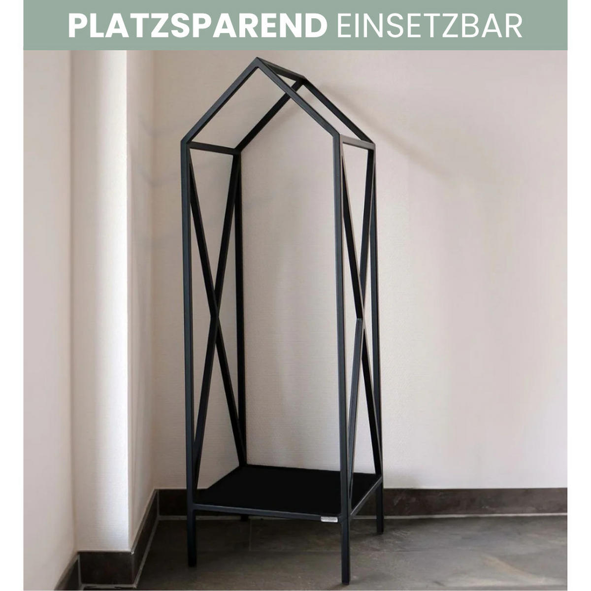 KAMINHOLZREGAL innen Metall DUSI Dachdesign Schwarz - Schwarz, Metall (35/110/35cm) - DELUKE