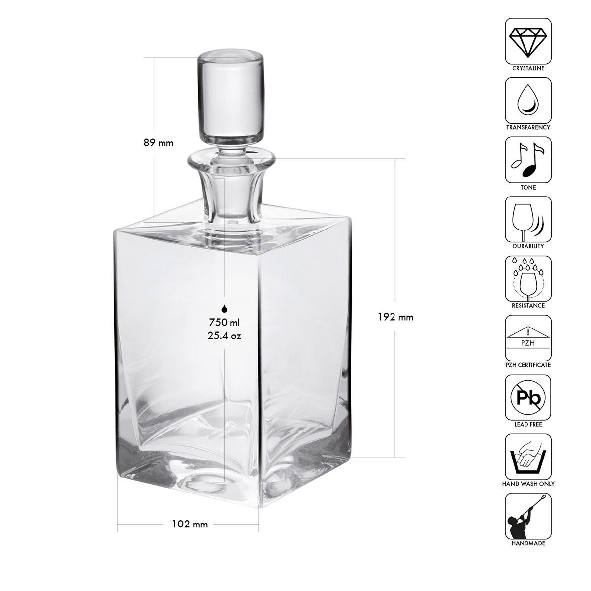 WHISKYKARAFFE MIT STOPPER Caro, 750 ml, Handgemacht - Transparent, Glas (0.75L) - Krosno Glass