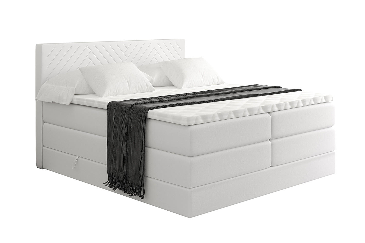 BOXSPRINGBETT mit Matratze H3|H4 und Lattenrost - VEXA KING-160x200 - Weiß - Weiß, Holzwerkstoff (160/200cm) - ALTDECOR