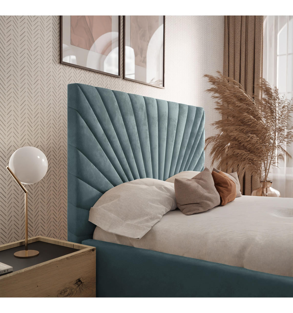 POLSTERBETT SUNNY 140x200 cm Magic Velvet 2223, 34 Holzlatten, Kopfteil 131 cm - Türkis, Textil (140/200cm) - Lookway
