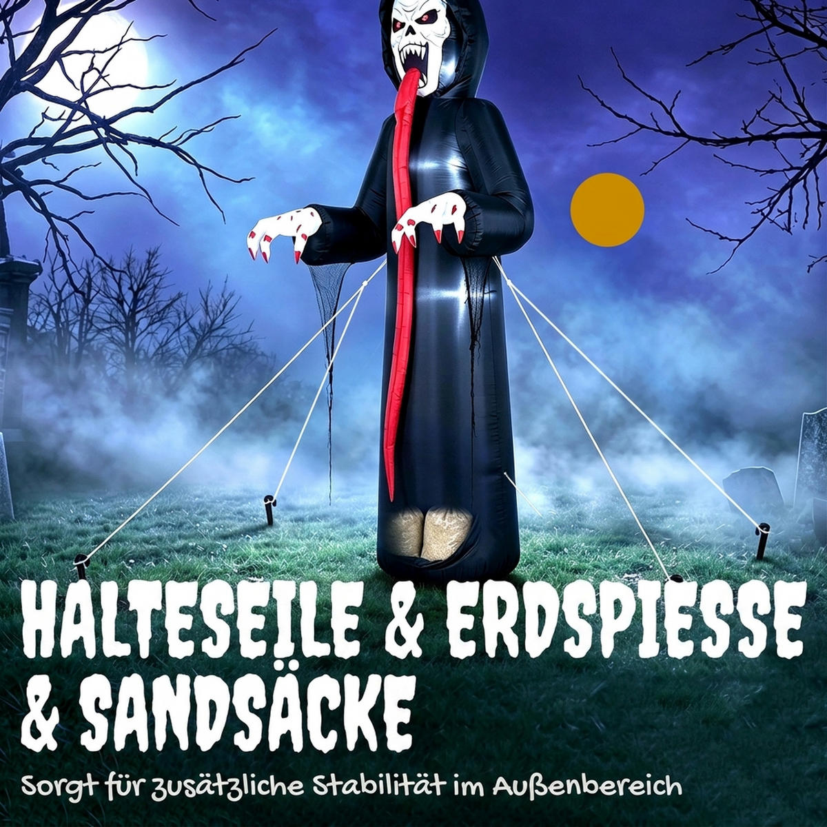 NAFUKOVACÍ halloweenská kostra z polyesterové látky, černá - černá, textil (95/310/130cm) - Outsunny