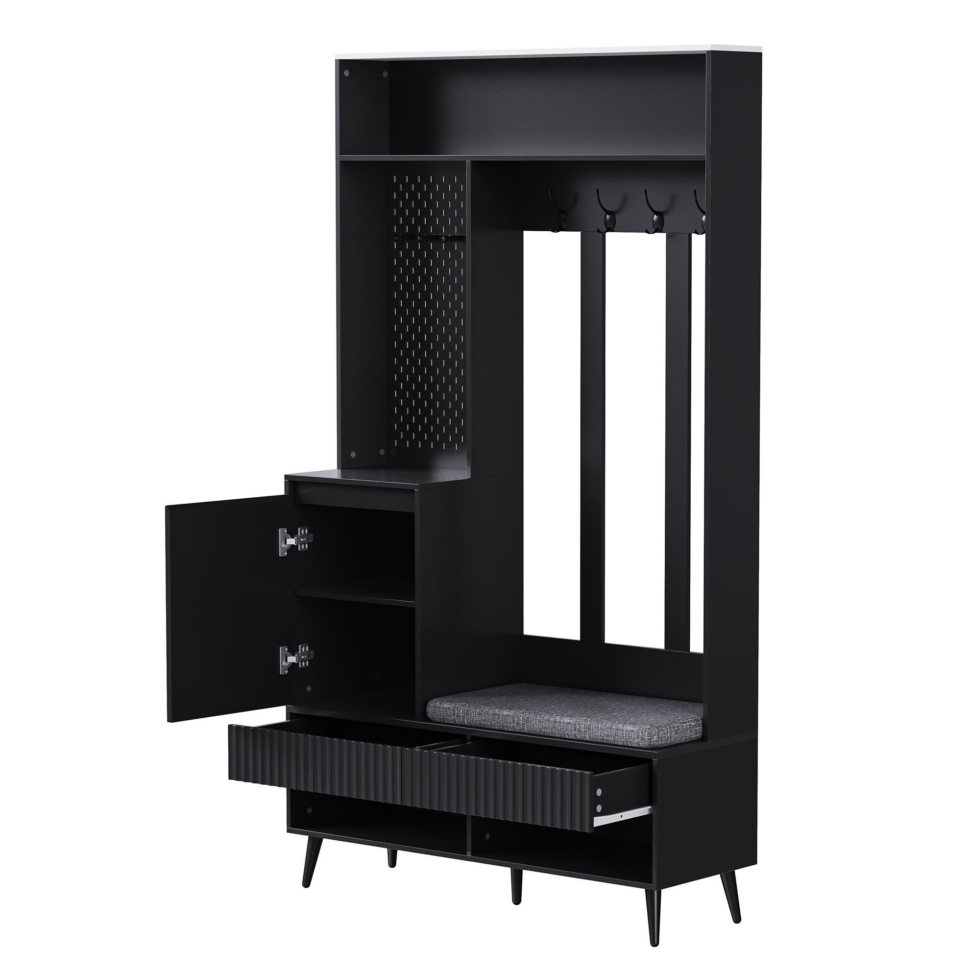 GARDEROBE 100/180/35 cm Schwarz aus MDF mit Sitzbank - Schwarz, Holzwerkstoff (35/180/100cm) - OKMYHOME