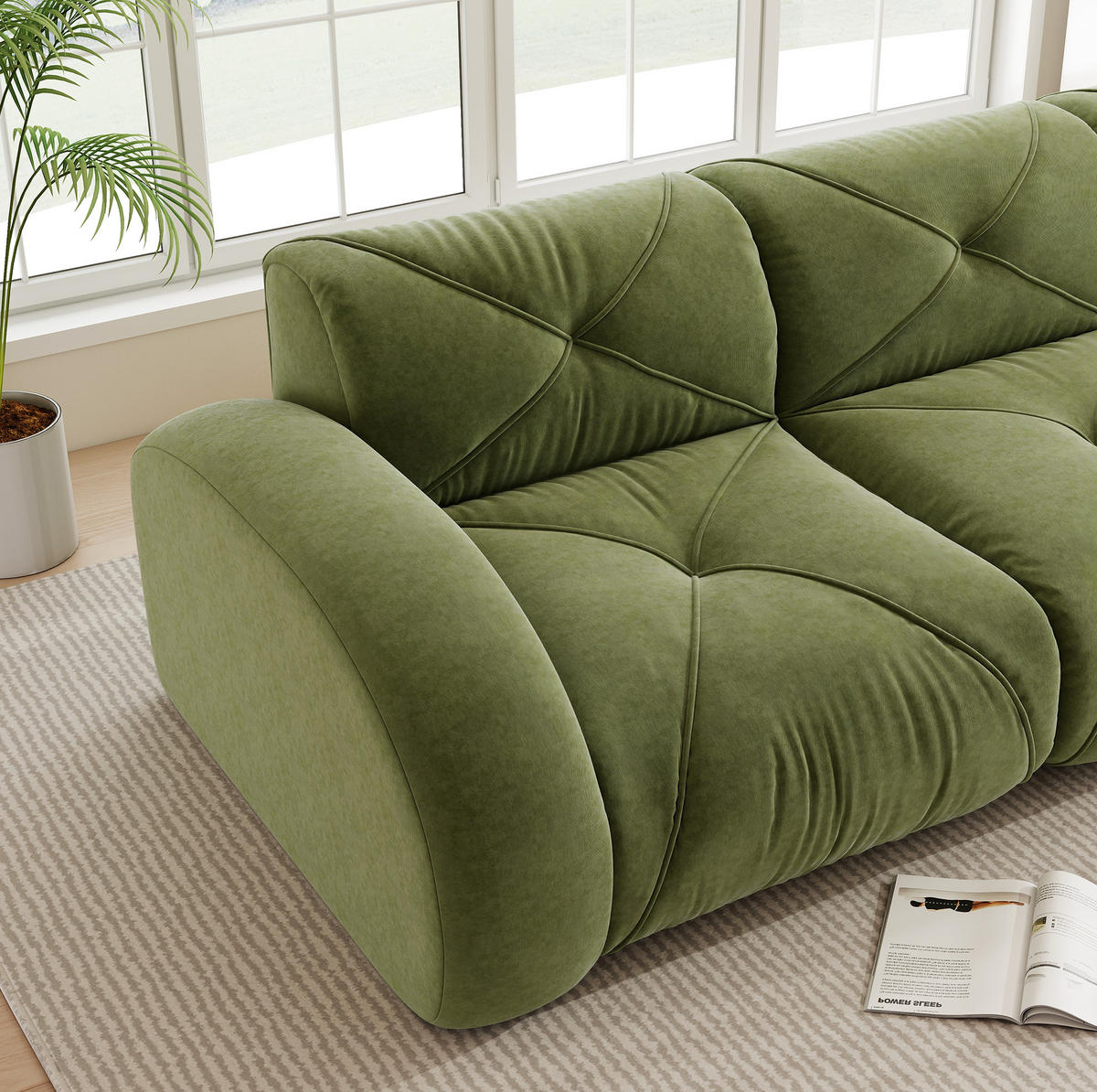 SOFA 204/95/76 cm in Grün aus Chenille - Grün, Textil (95/76/204cm) - Flora Grace