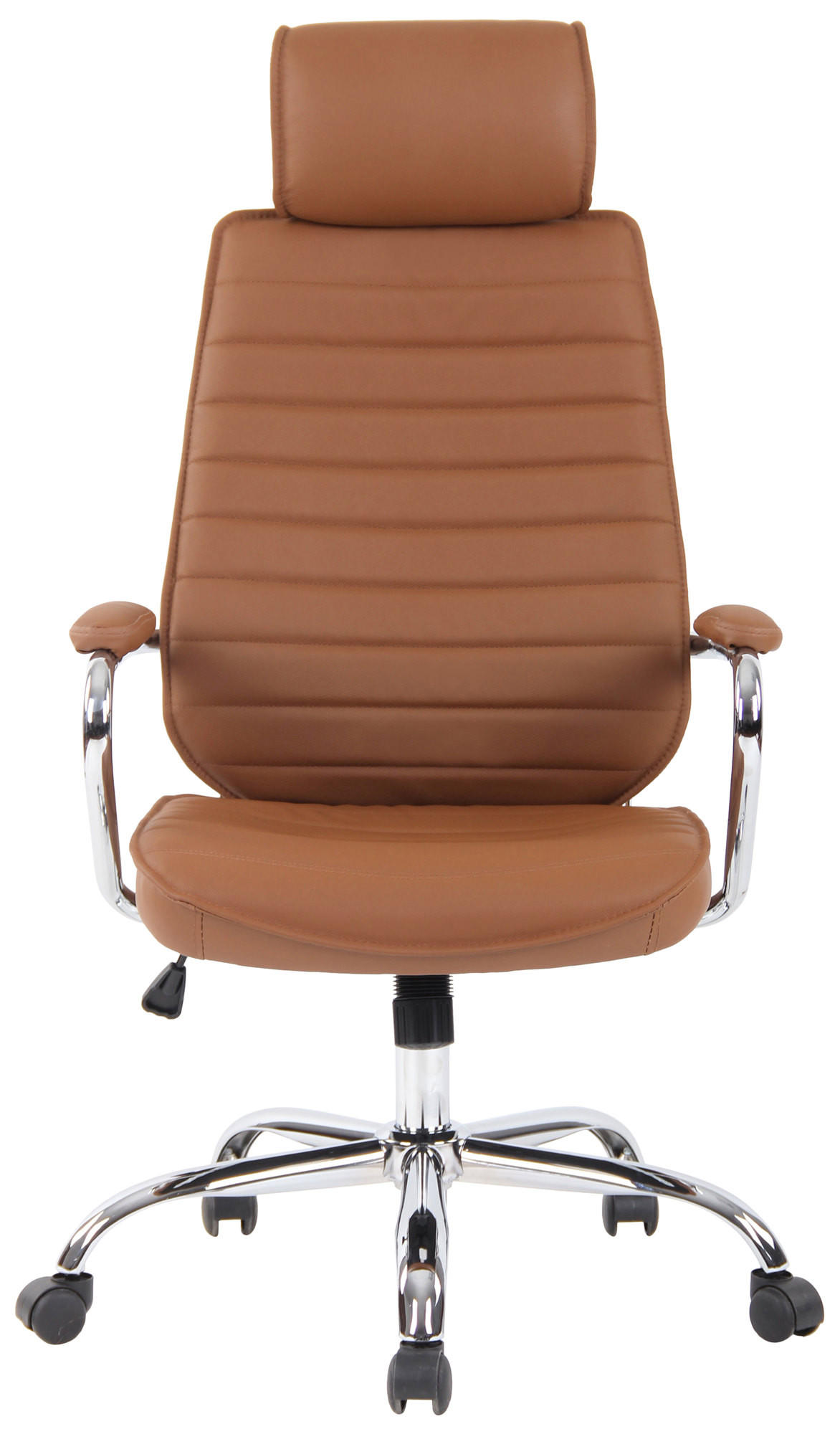 CHEFSESSEL Echtleder Hellbraun - Chromfarben/Hellbraun, Leder/Metall (59/117/57cm) - CLP